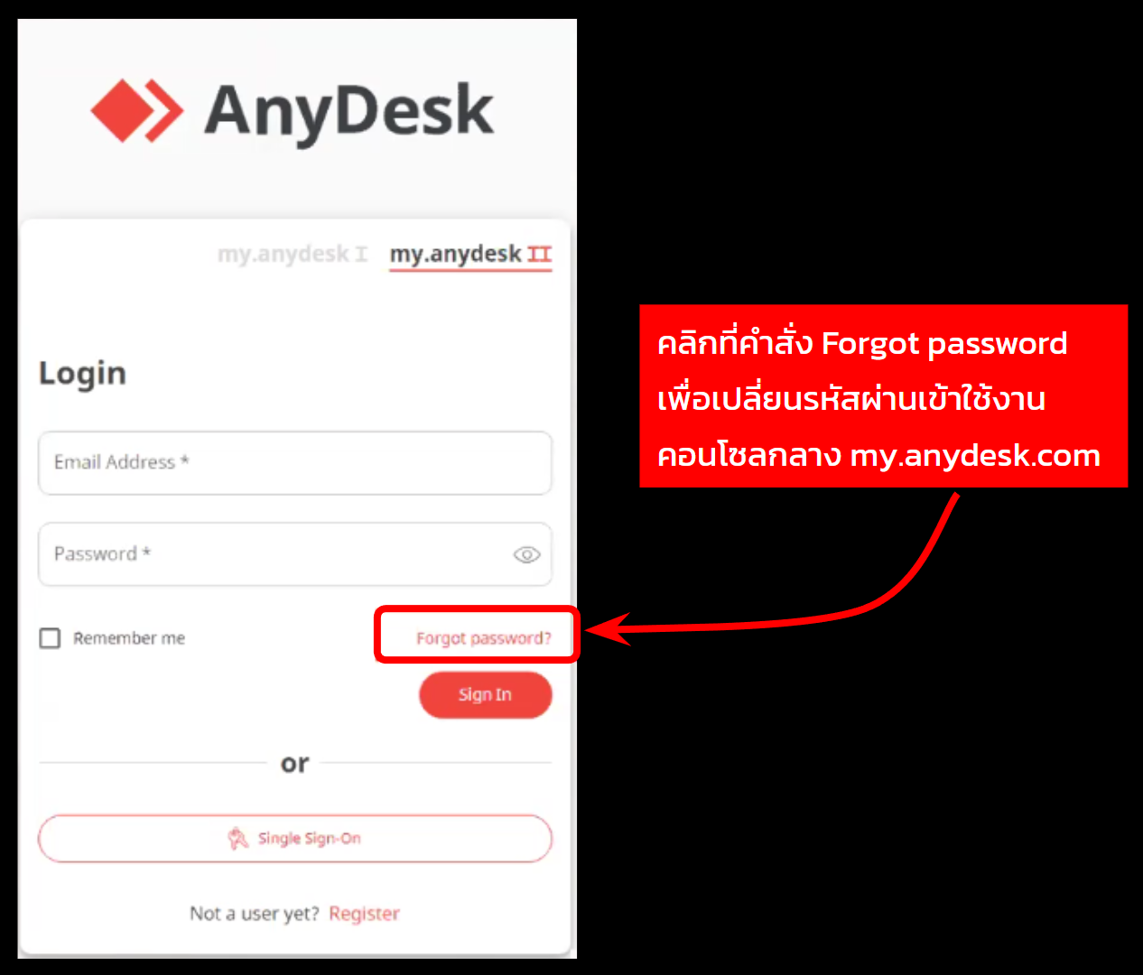 เปลี่ยนรหัสผ่านของพอร์ทัล my.anydesk.com ที่ทาง AnyDesk ส่งให้หลังจากทำ ...